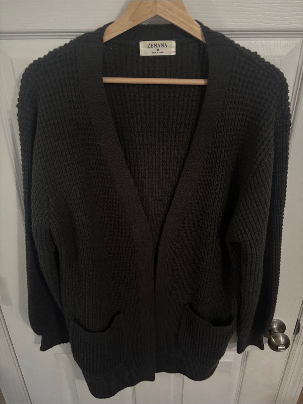 Zenana Outfitters Charcoal Waffle Knit Open-Front Cardigan - Picture 5 of 10
